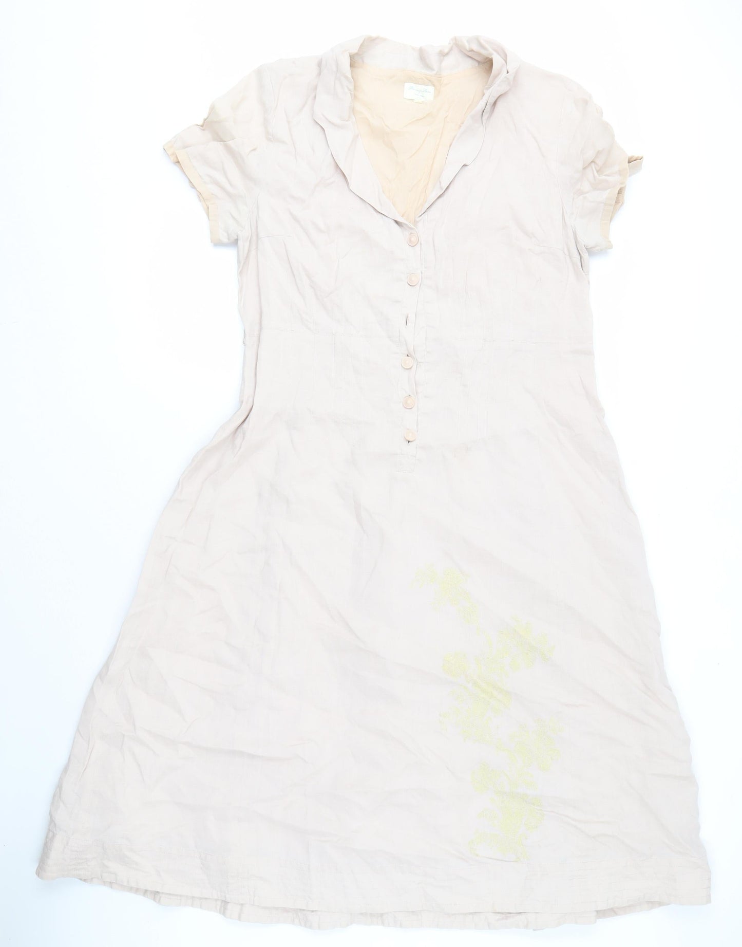 Romance Beige Cotton Women's XL Collared Dress