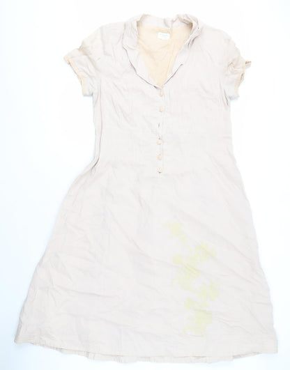 Romance Beige Cotton Women's XL Collared Dress