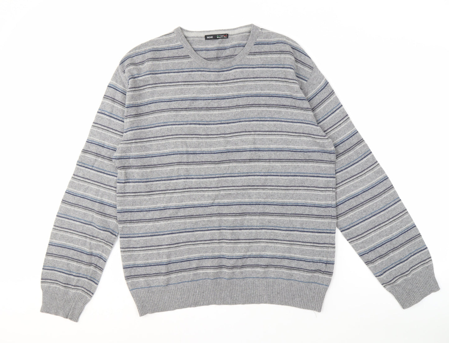 SIMONE Men's Grey 2XL Striped Wool Knit Pullover
