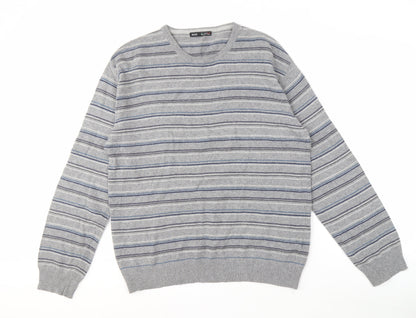 SIMONE Men's Grey 2XL Striped Wool Knit Pullover