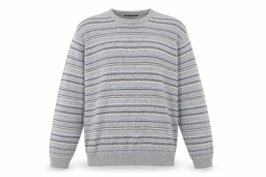 SIMONE Men's Grey 2XL Striped Wool Knit Pullover