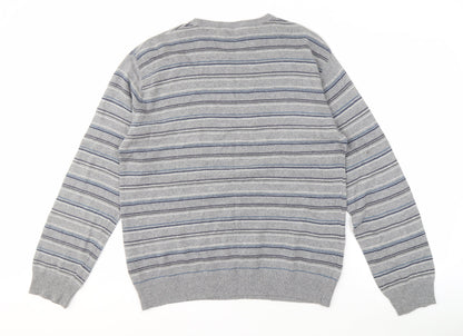 SIMONE Men's Grey 2XL Striped Wool Knit Pullover