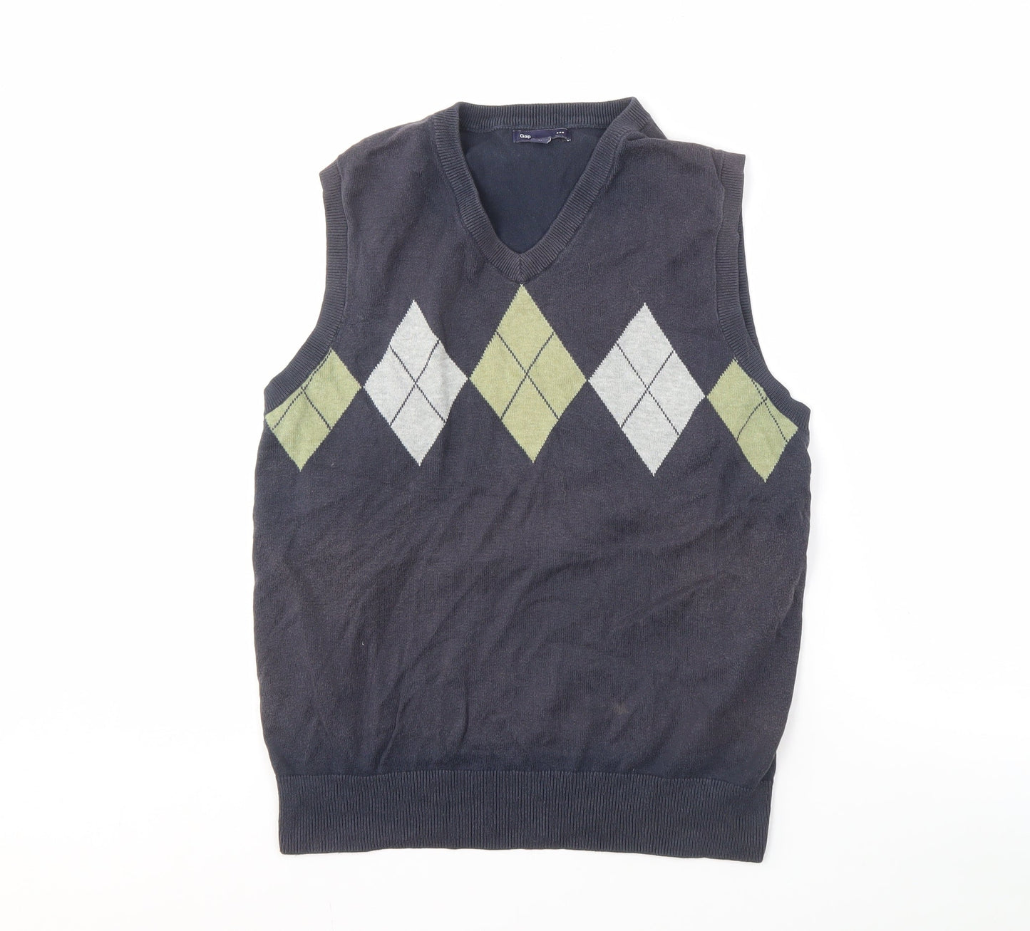 Gap Men's Black XS Argyle Vest, V-Neck, Cotton