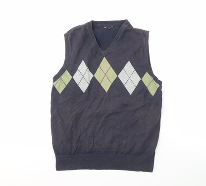 Gap Men's Black XS Argyle Vest, V-Neck, Cotton