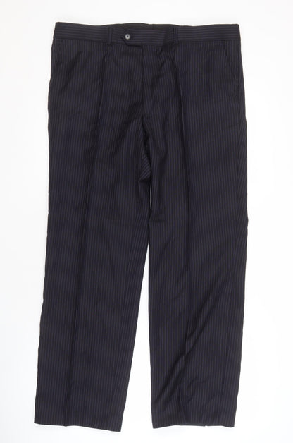 Jaeger Men's Black Striped Wool Trousers, Size 36S