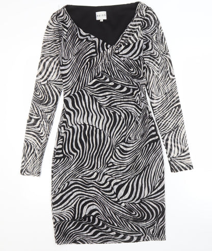 Reiss Women's Black Animal Print Dress Size 8