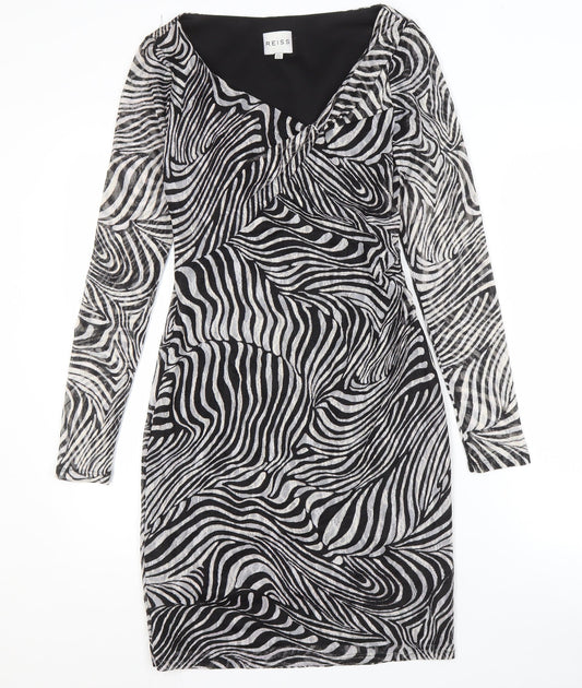 Reiss Women's Black Animal Print Dress Size 8