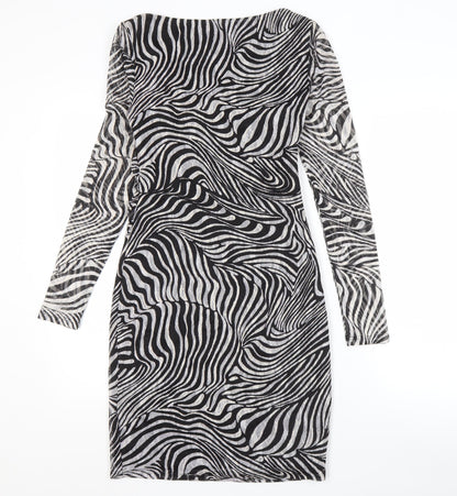 Reiss Women's Black Animal Print Dress Size 8