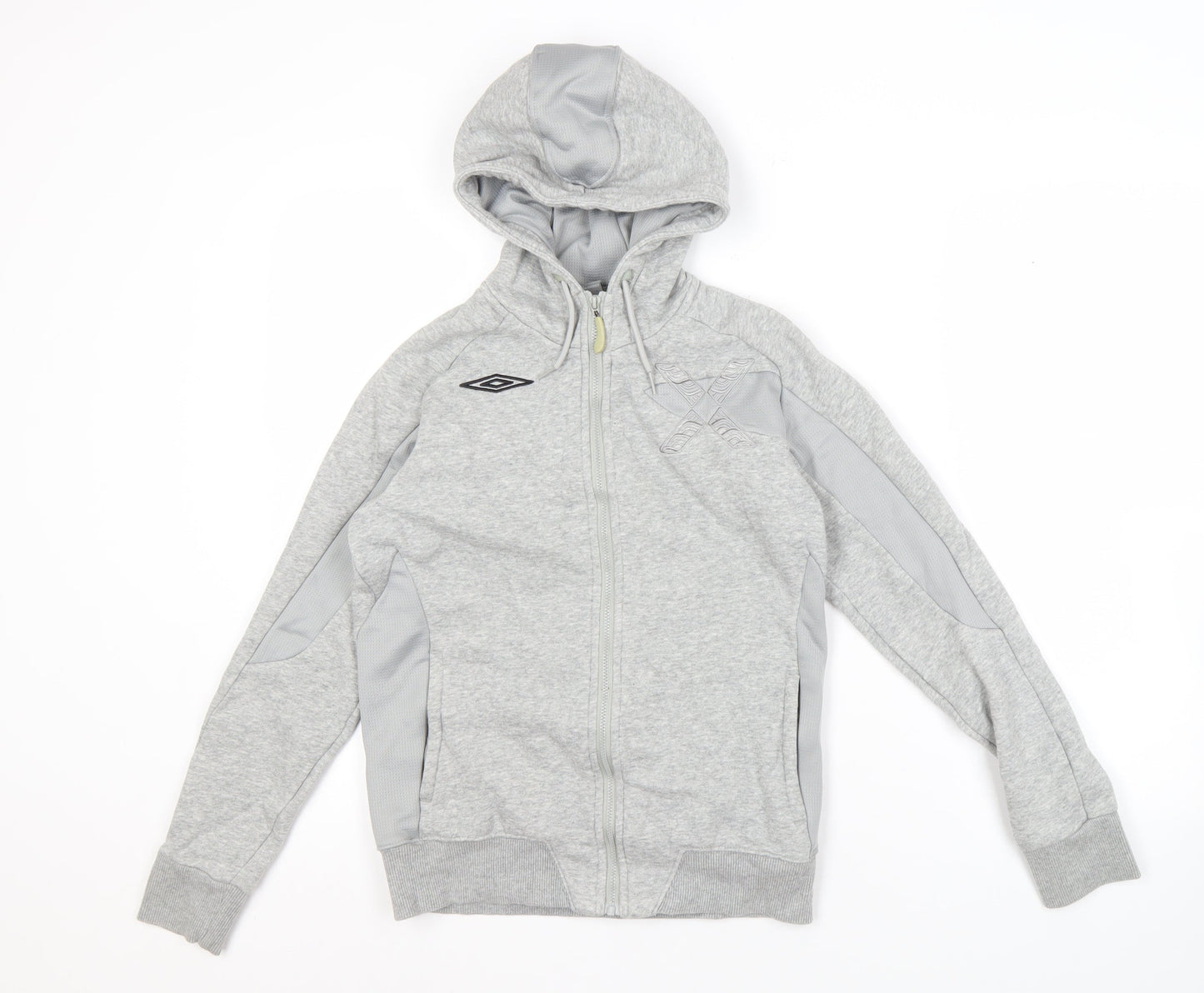 Umbro Grey Full Zip Hoodie, Size 12 Unisex, Logo Accent