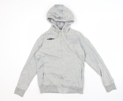 Umbro Grey Full Zip Hoodie, Size 12 Unisex, Logo Accent