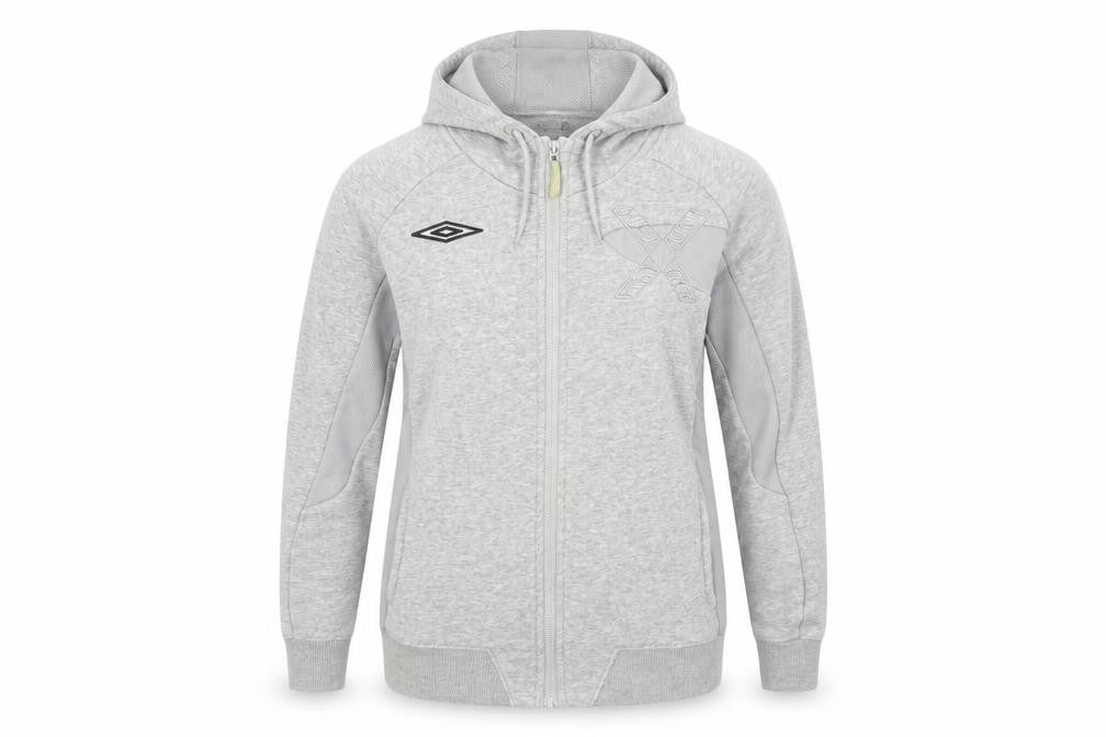 Front view of Umbro Grey Full Zip Hoodie, size 12, unisex, logo accent
