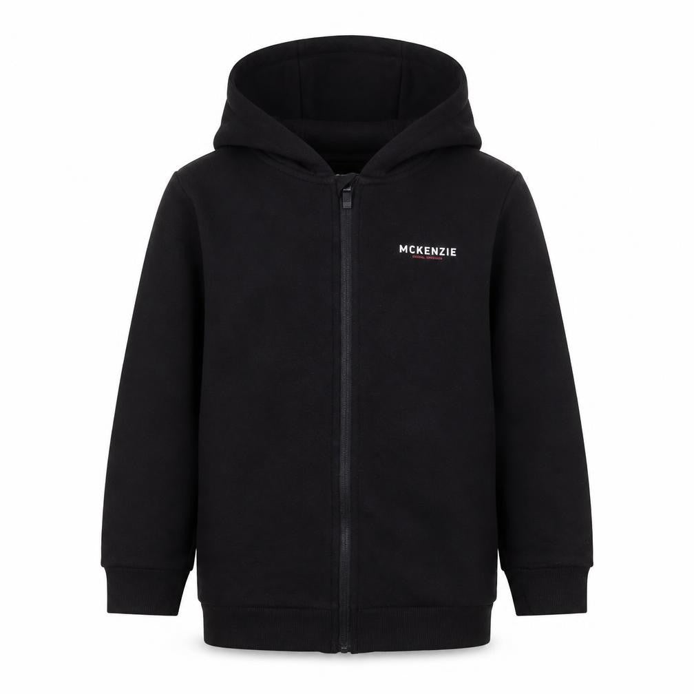 Front view of McKenzie boys’ black zip-up fleece jacket 7-8 years