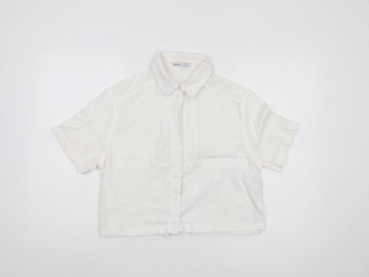 Bershka Women's White Button-Up Shirt - Size 8
