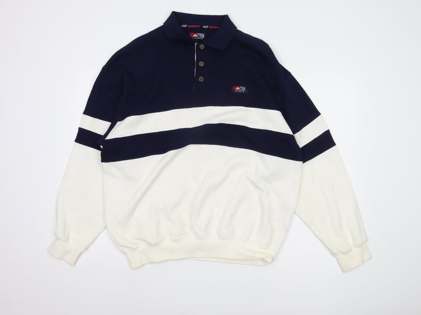 AL Sports Men's Blue White Striped Collared Jumper L
