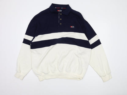 AL Sports Men's Blue White Striped Collared Jumper L