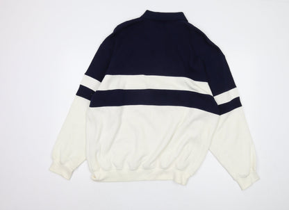 AL Sports Men's Blue White Striped Collared Jumper L