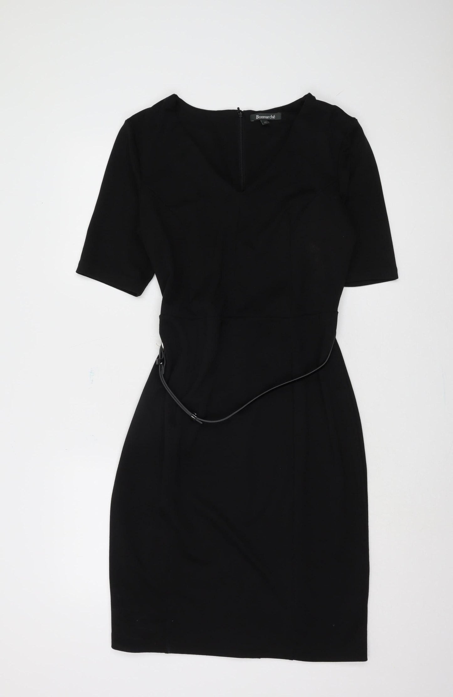 Bonmarché Women's Black V-Neck Belted Dress Size 14
