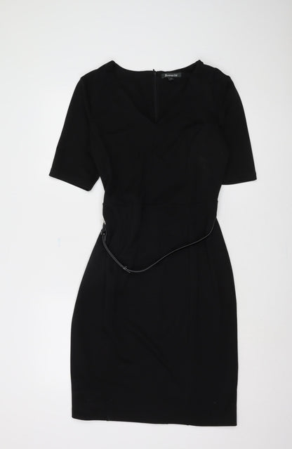 Bonmarché Women's Black V-Neck Belted Dress Size 14