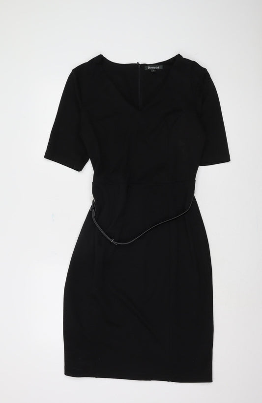 Bonmarché Women's Black V-Neck Belted Dress Size 14