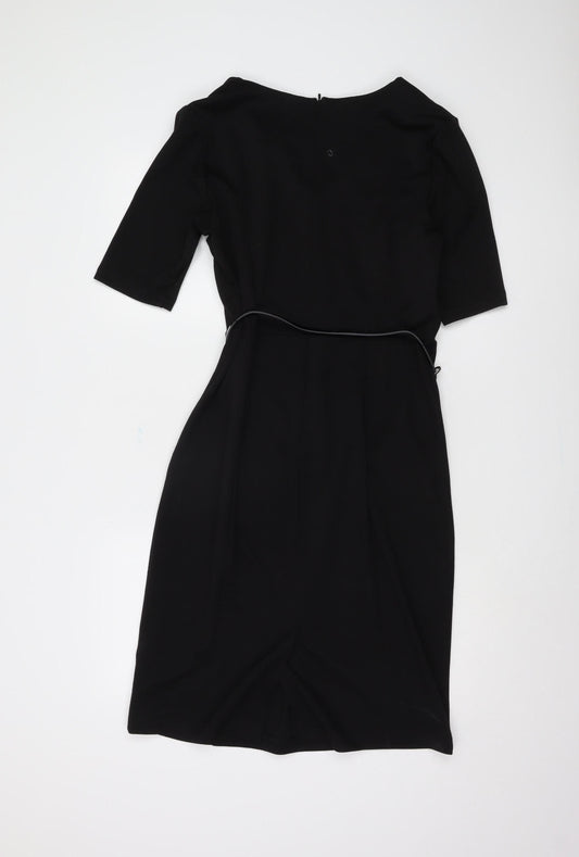 Bonmarché Women's Black V-Neck Belted Dress Size 14