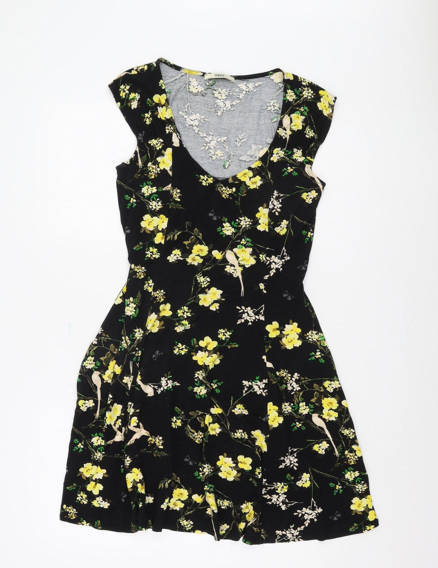 Oasis Women's Black Floral A-Line Dress Large