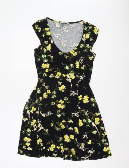 Oasis Women's Black Floral A-Line Dress Large
