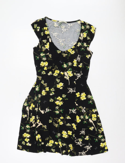 Oasis Women's Black Floral A-Line Dress Large