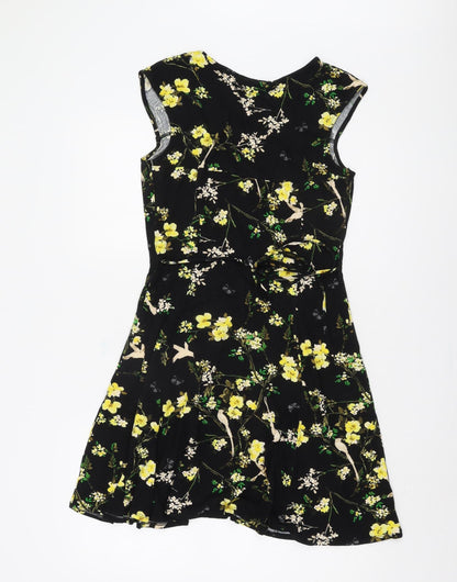 Oasis Women's Black Floral A-Line Dress Large