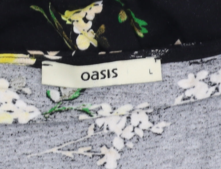 Oasis Women's Black Floral A-Line Dress Large