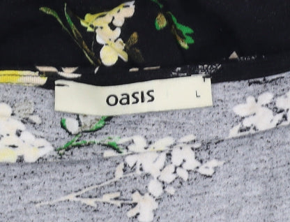 Oasis Women's Black Floral A-Line Dress Large