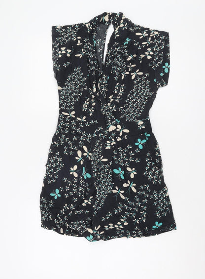Warehouse Women's Black Floral Playsuit Size 8