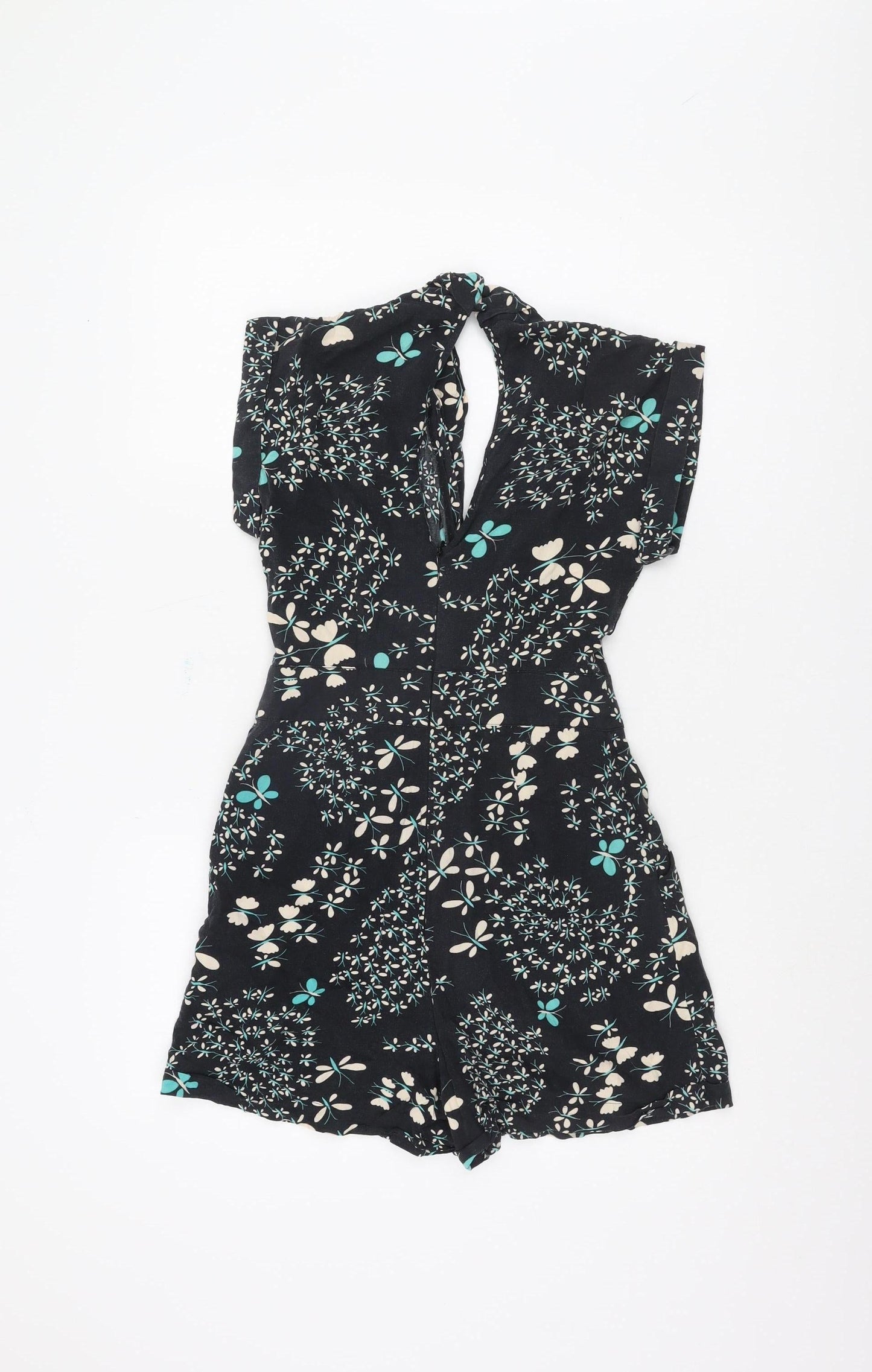 Warehouse Women's Black Floral Playsuit Size 8