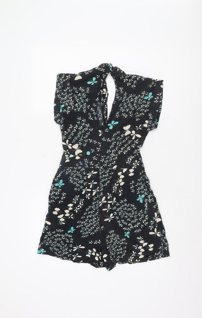Warehouse Women's Black Floral Playsuit Size 8