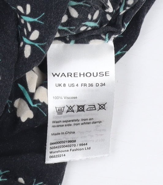 Warehouse Women's Black Floral Playsuit Size 8