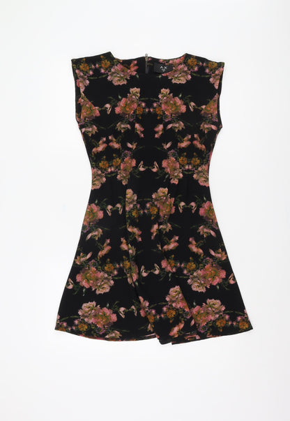 AX Paris Women's Black Floral Fit & Flare Dress Size 10