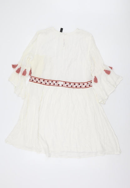 YAS Women's Ivory Embroidered Tunic Dress XS 3/4 Sleeve
