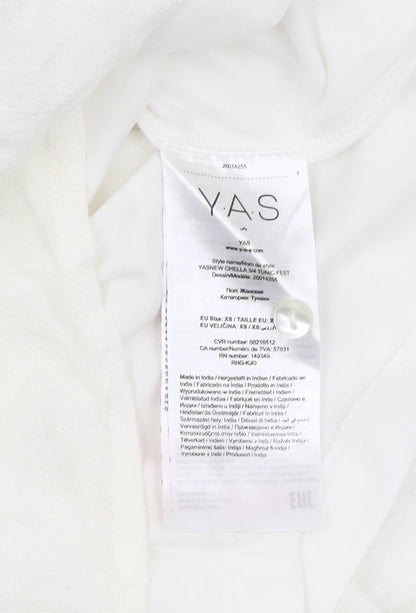 YAS Women's Ivory Embroidered Tunic Dress XS 3/4 Sleeve