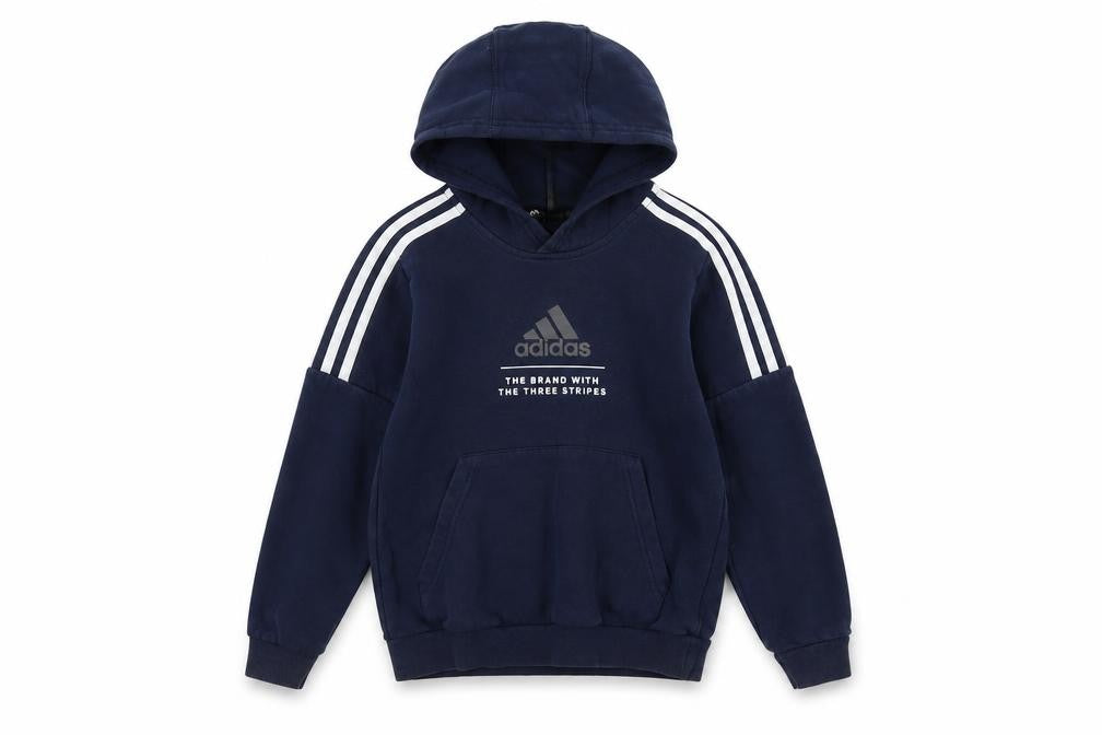 Front view of Adidas boys’ blue pullover hoodie 9-10 years