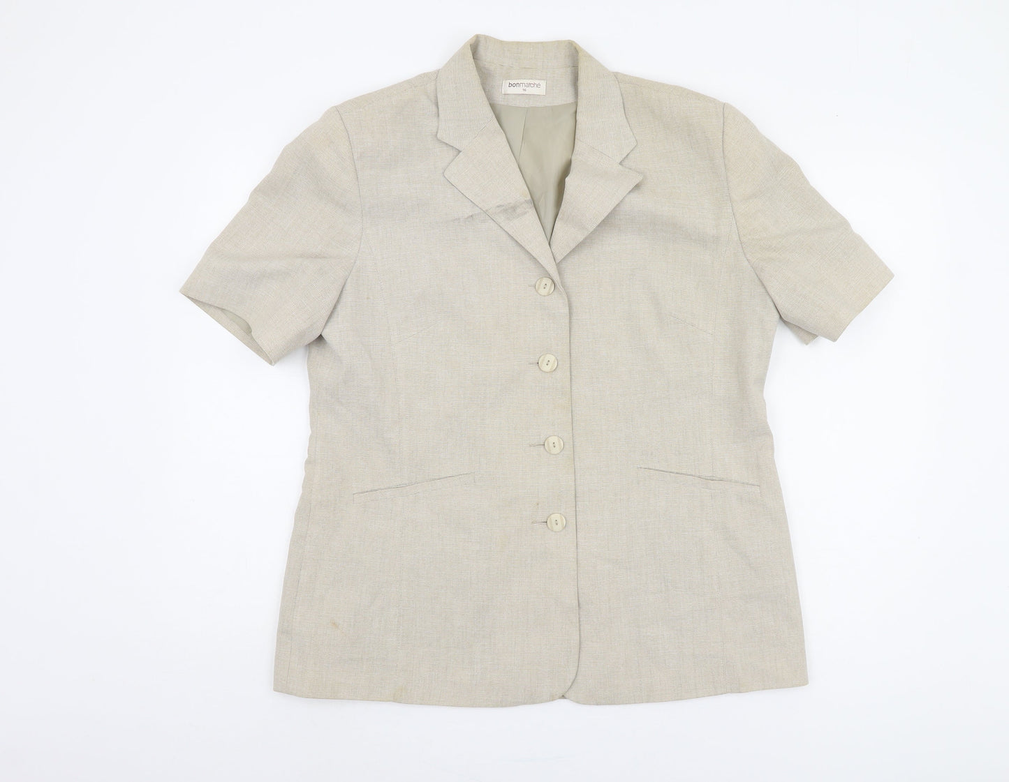 Bonmarché Women's Beige Blazer Size 16 Short Sleeve