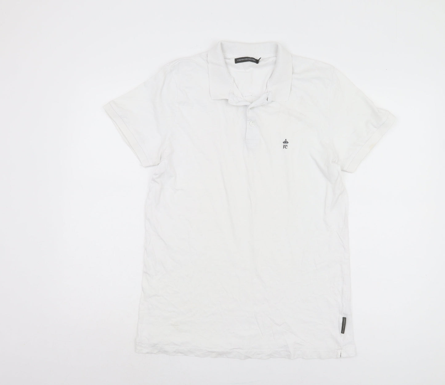 French Connection Men's White Polo, Size L, Casual Short Sleeve
