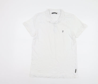 French Connection Men's White Polo, Size L, Casual Short Sleeve