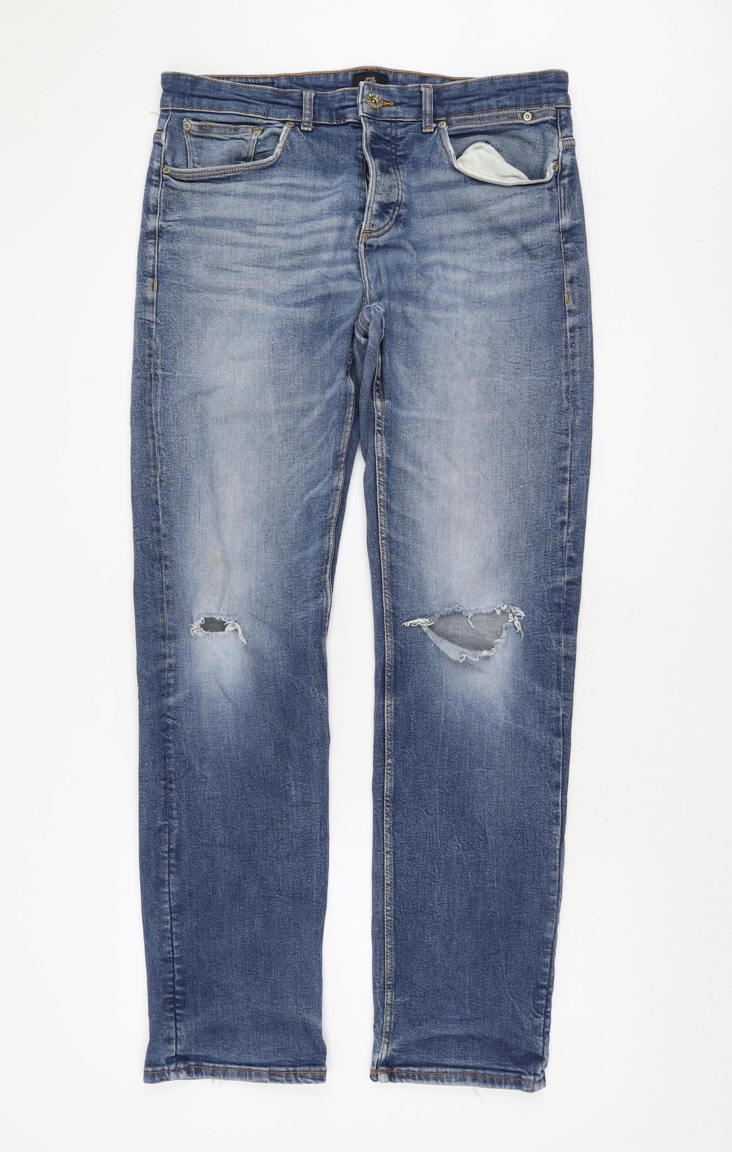 Mens UK Size 34 River Island  Straight Blue Jeans