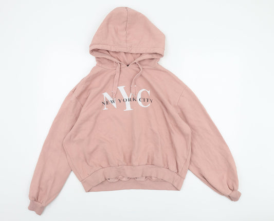 H&M Women's Pink Hoodie Size 14 Pullover with Logo