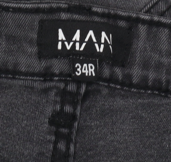 MAN Men's Black Distressed Denim Jeans Size 34R