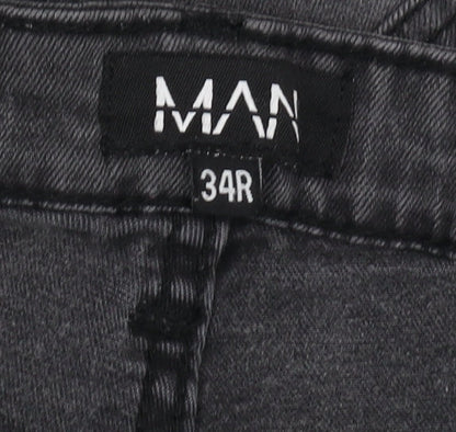 MAN Men's Black Distressed Denim Jeans Size 34R