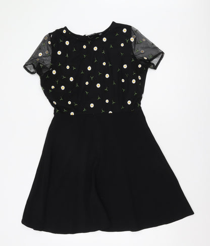 Dorothy Perkins Black A-Line Floral Dress Size 14
