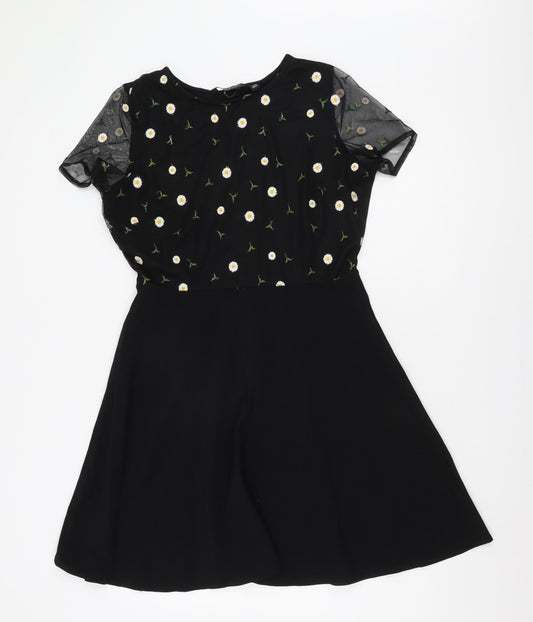 Dorothy Perkins Black A-Line Floral Dress Size 14