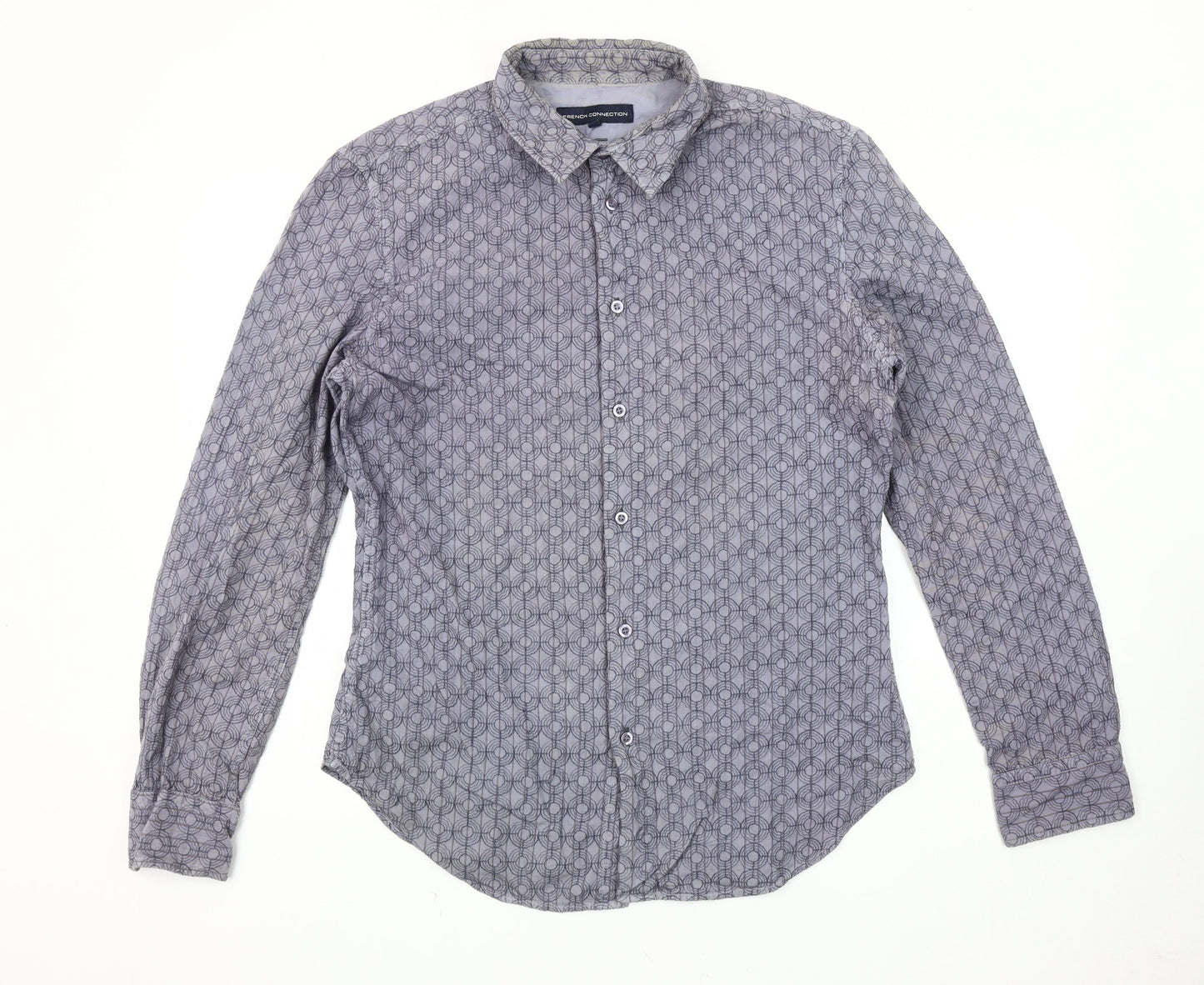 French Connection Men's Grey Geometric Button-Up Shirt L