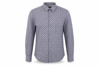 Front view of French Connection Men's Grey Geometric Button-Up Shirt L