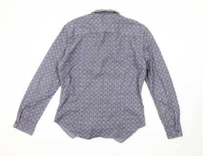 French Connection Men's Grey Geometric Button-Up Shirt L